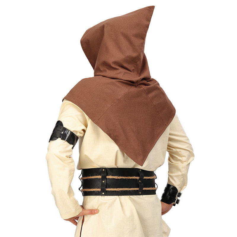 Medieval Cowl Hat Linen Pointed Hem Hooded Cloak Cape Ren Faire Hat Short Cape Cosplay Costume Accessories