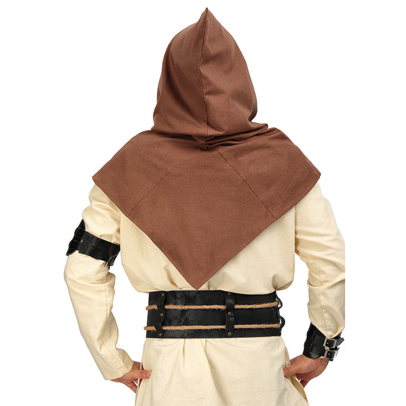 Medieval Cowl Hat Linen Pointed Hem Hooded Cloak Cape Ren Faire Hat Short Cape Cosplay Costume Accessories