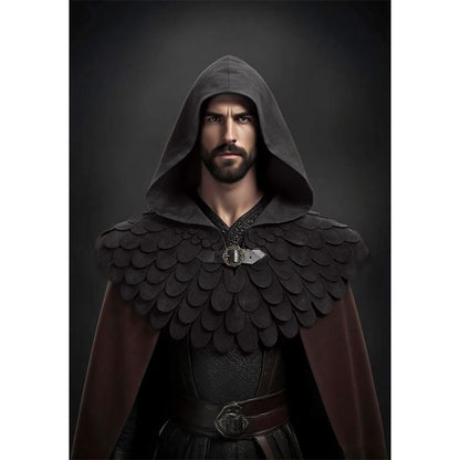 Medieval Cowl Scaly Hat Renaissance Cape Hooded Gothic Pagan Scale Neck Armor Costume Accessories