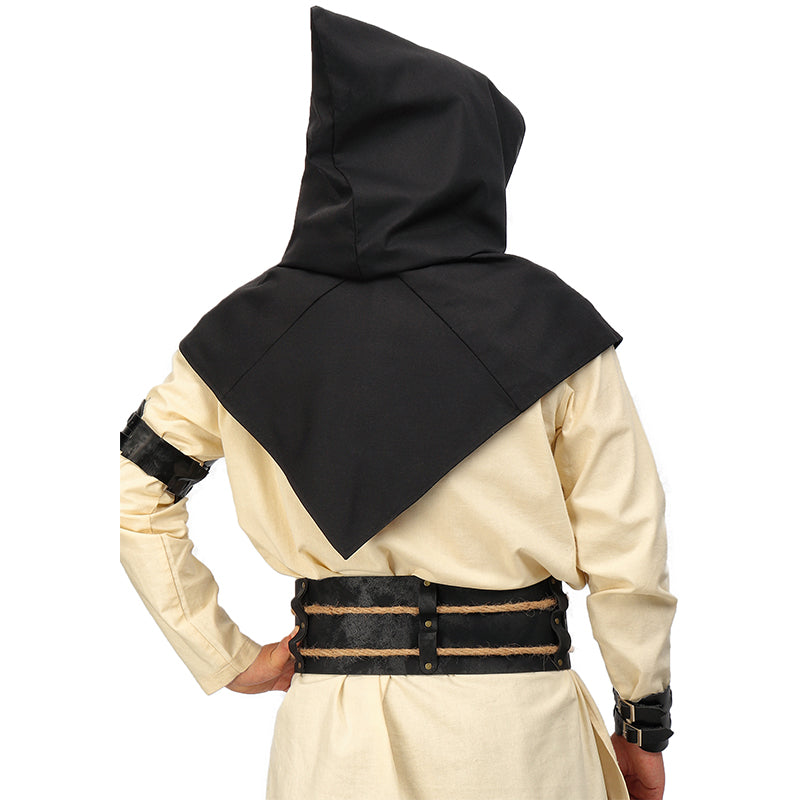 Medieval Cowl Hat Linen Pointed Hem Hooded Cloak Cape Ren Faire Hat Short Cape Cosplay Costume Accessories