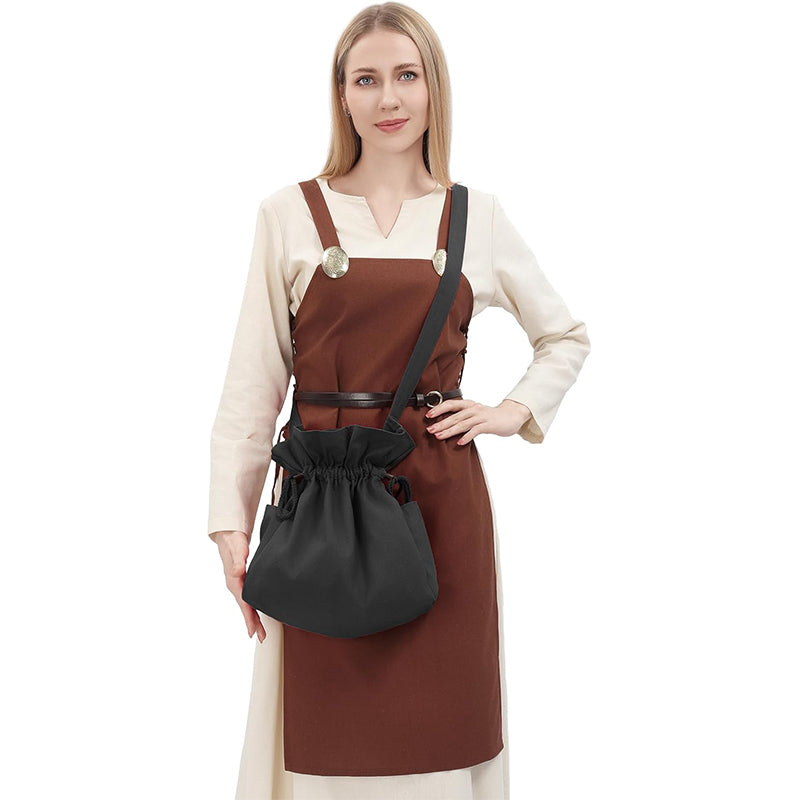 Medieval Drawstring Bag Canvas Shoulder Bag With Side Pockets Renaissance Ren Faire LARP Shoulder Bag Cosplay Costume Accessories