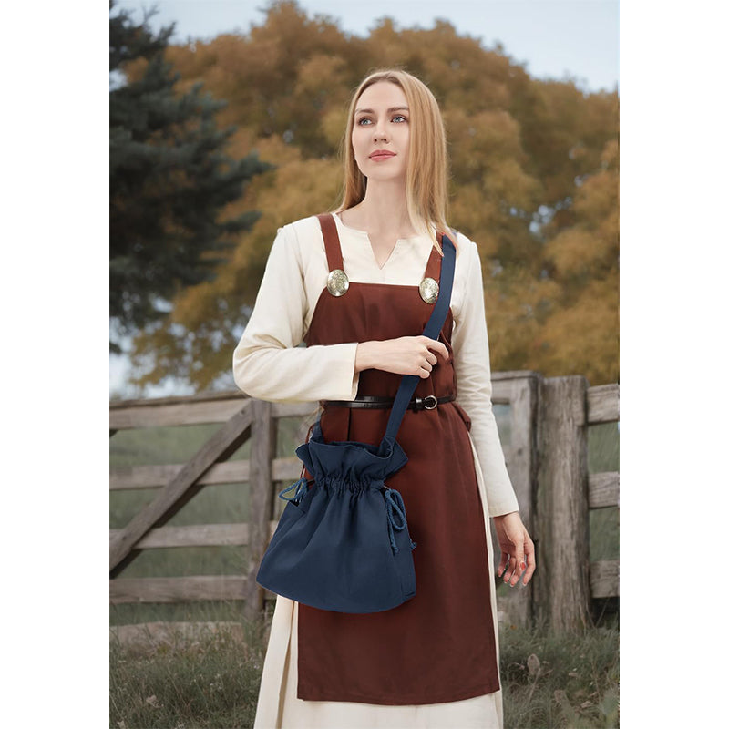 Medieval Drawstring Bag Canvas Shoulder Bag With Side Pockets Renaissance Ren Faire LARP Shoulder Bag Cosplay Costume Accessories