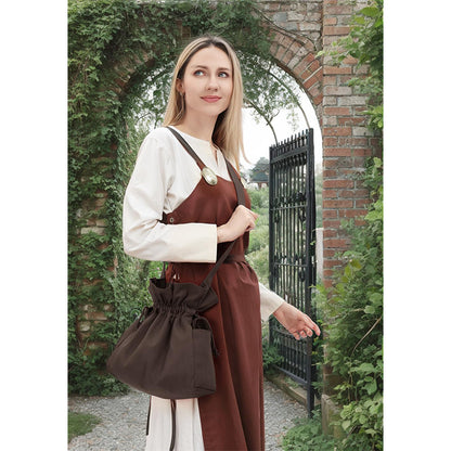 Medieval Drawstring Bag Canvas Shoulder Bag With Side Pockets Renaissance Ren Faire LARP Shoulder Bag Cosplay Costume Accessories