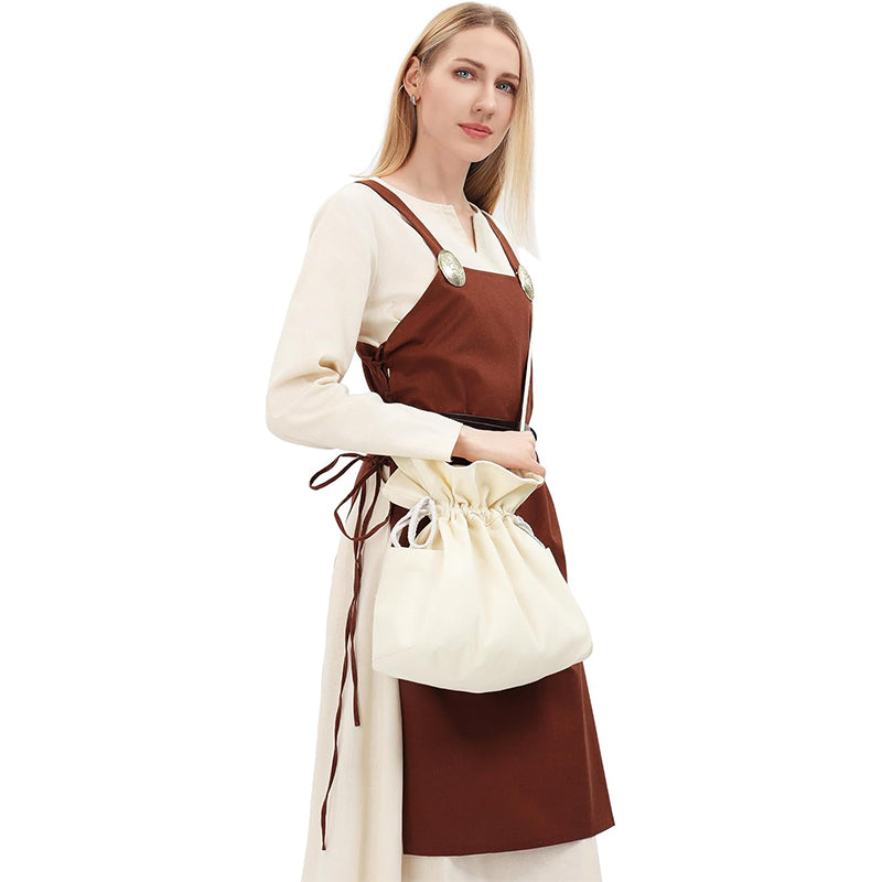 Medieval Drawstring Bag Canvas Shoulder Bag With Side Pockets Renaissance Ren Faire LARP Shoulder Bag Cosplay Costume Accessories