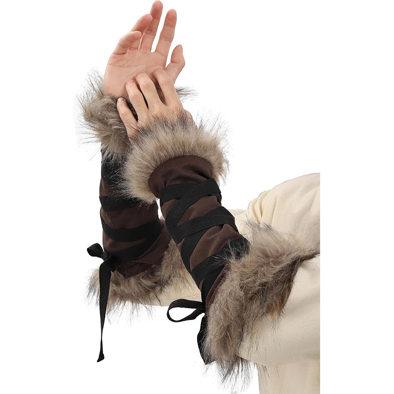 Medieval Faux Fur Arm Wrap Linen Cuffs Renaissance Eskimo LARP Arm Wraps Costume Accessories