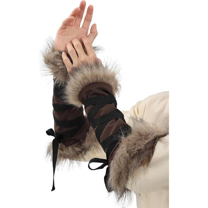 Medieval Faux Fur Arm Wrap Linen Cuffs Renaissance Eskimo LARP Arm Wraps Costume Accessories