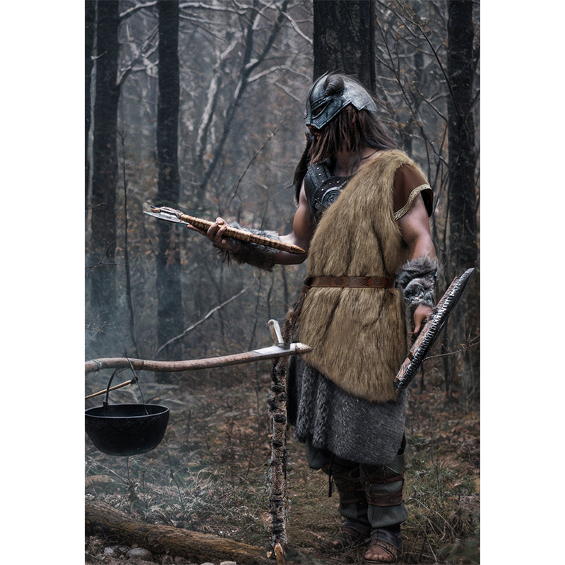 Medieval Faux Fur Vest Brown Fuzzy Waistcoat LARP Eskimo Costume with Belt Costume Accessories