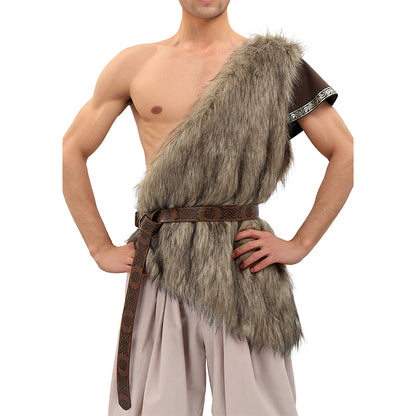 Medieval Faux Fur Vest Brown Fuzzy Waistcoat LARP Eskimo Costume with Belt Costume Accessories