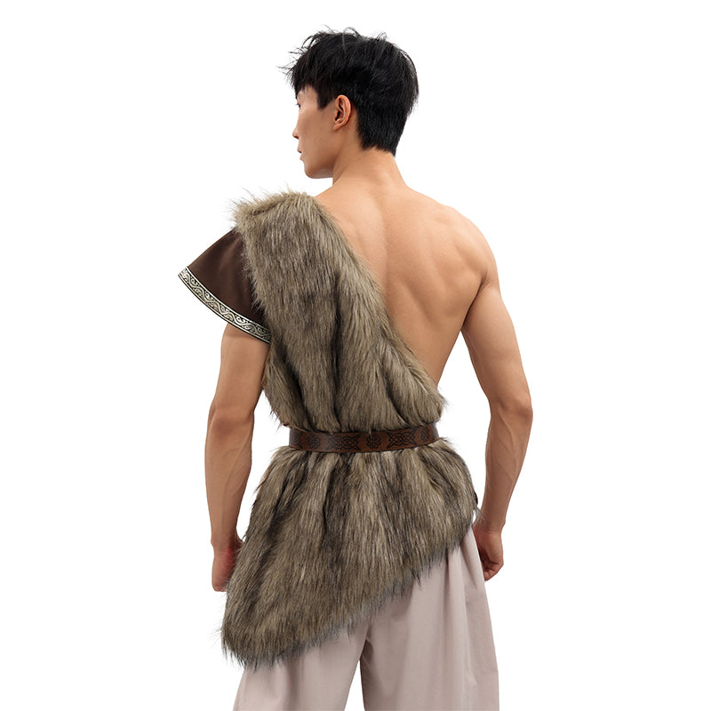 Medieval Faux Fur Vest Brown Fuzzy Waistcoat LARP Eskimo Costume with Belt Costume Accessories