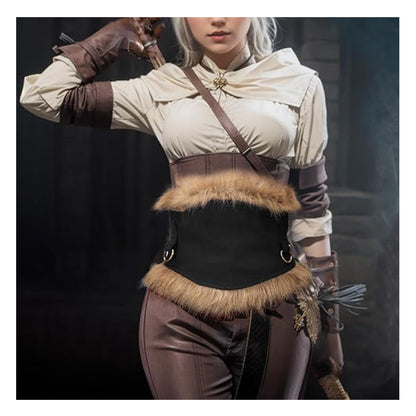 Medieval Faux Fur Wide Belt Vintage Nordic Warrior Corset Waistband Waist Armor Renaissance LARP Cosplay Costume Accessories