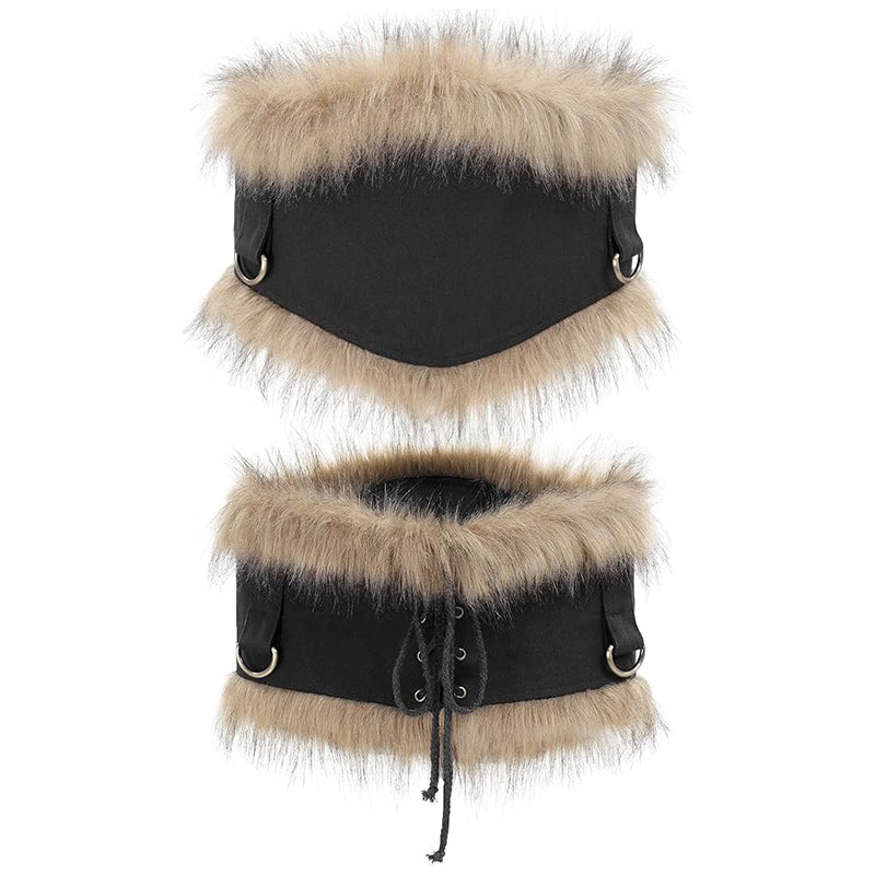 Medieval Faux Fur Wide Belt Vintage Nordic Warrior Corset  display picture 2
