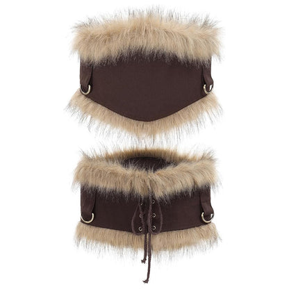 Medieval Faux Fur Wide Belt Vintage Nordic Warrior Corset Waistband Waist Armor Renaissance LARP Cosplay Costume Accessories