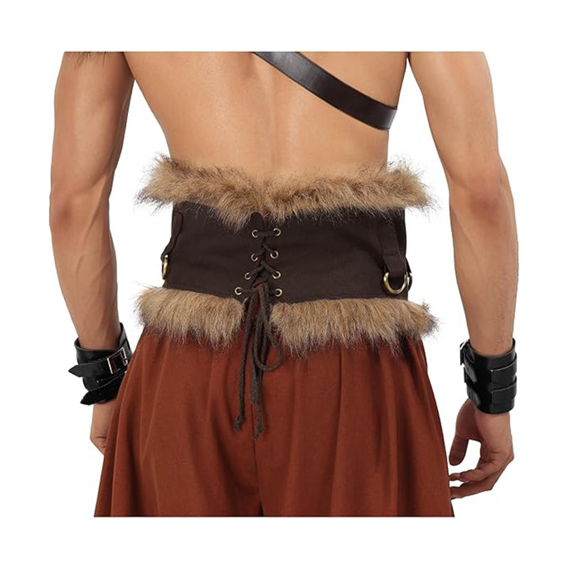 Medieval Faux Fur Wide Belt Vintage Nordic Warrior Corset Waistband Waist Armor Renaissance LARP Cosplay Costume Accessories
