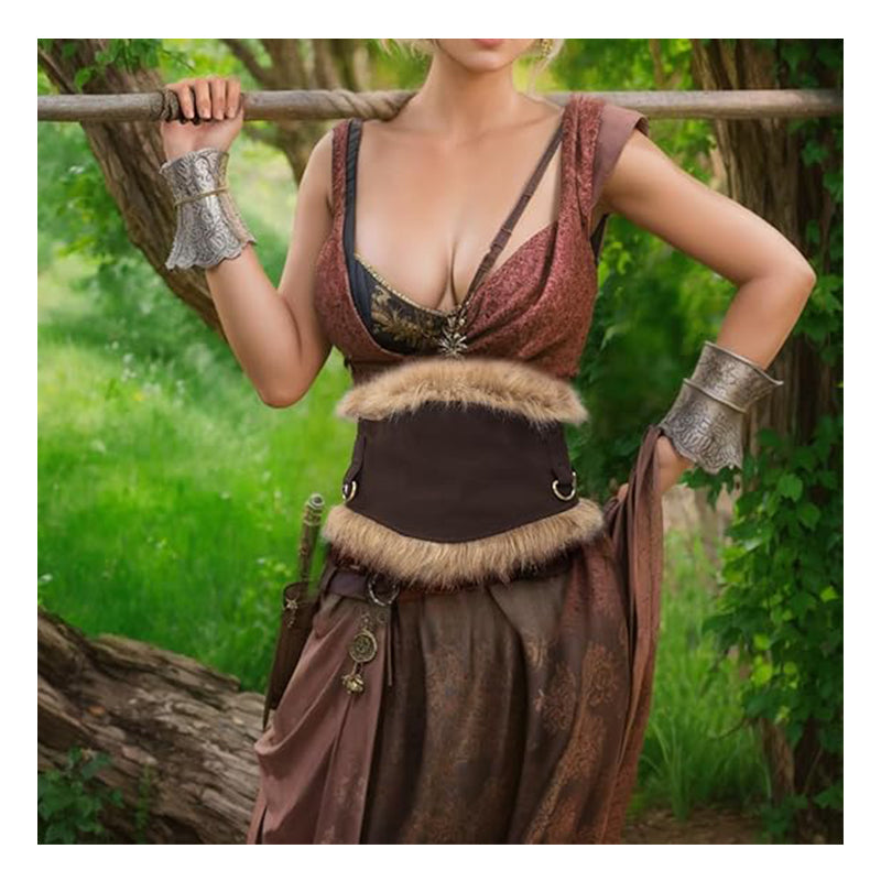 Medieval Faux Fur Wide Belt Vintage Nordic Warrior Corset Waistband Waist Armor Renaissance LARP Cosplay Costume Accessories