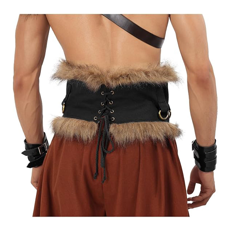 Medieval Faux Fur Wide Belt Vintage Nordic Warrior Corset Waistband Waist Armor Renaissance LARP Cosplay Costume Accessories