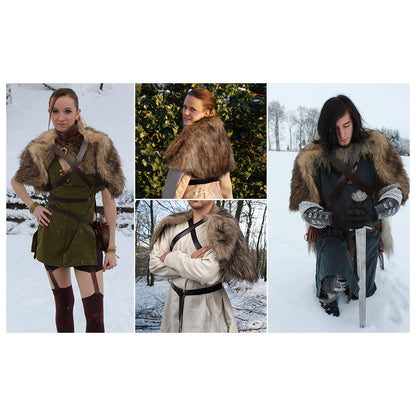 Medieval Faux Fur Wrap Collar Shawl Winter Shrug Cosplay Costume with Belt