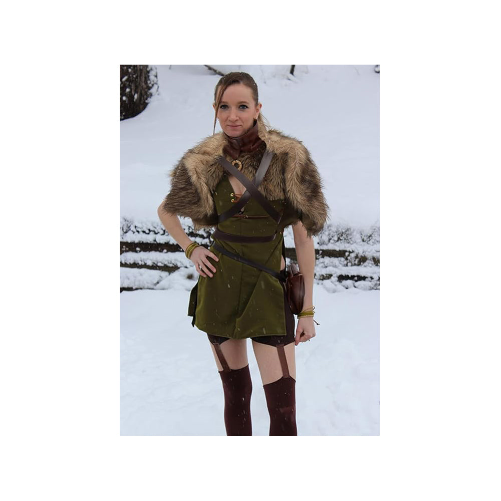 Medieval Faux Fur Wrap Collar Shawl Winter Shrug Cosplay Costume with Belt