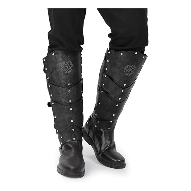 Medieval Faux Leather Leg Armor Boot Covers Vintage Renaissance Knight Gaiters Mercenary Leg Guards Cosplay Costume Accessories