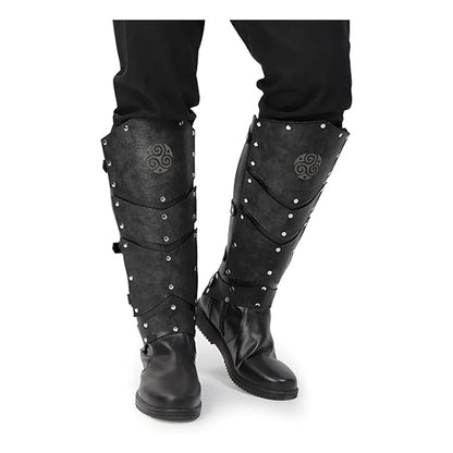 Medieval Faux Leather Leg Armor Boot Covers Vintage Renaissance Knight Gaiters Mercenary Leg Guards Cosplay Costume Accessories