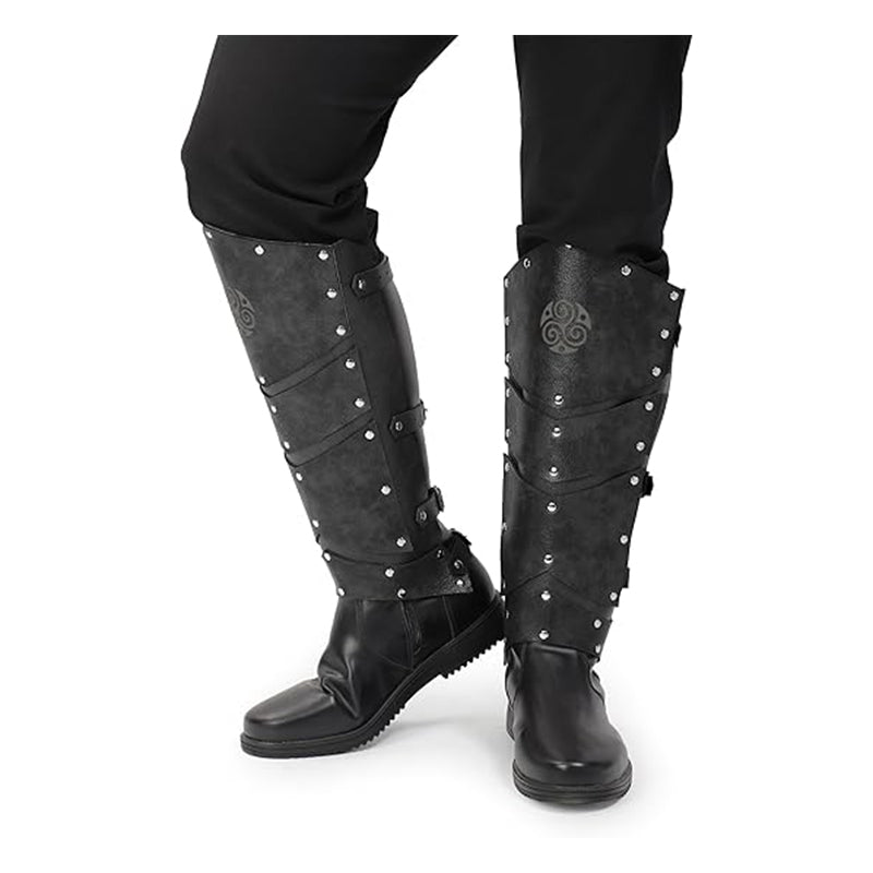 Medieval Faux Leather Leg Armor Boot Covers Vintage Renaissance Knight Gaiters Mercenary Leg Guards Cosplay Costume Accessories