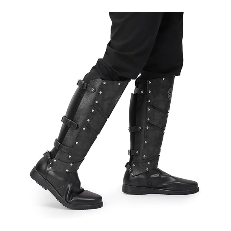 Medieval Faux Leather Leg Armor Boot Covers Vintage Renaissance Knight Gaiters Mercenary Leg Guards Cosplay Costume Accessories