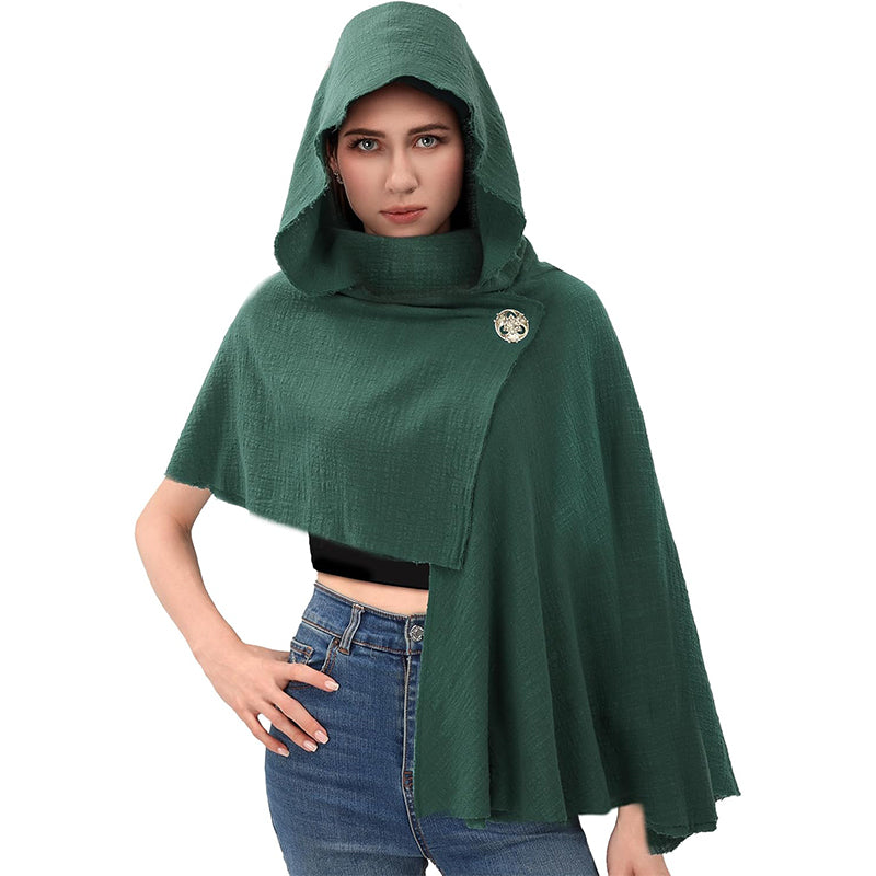 Medieval Hooded Shawl Scarf Renaissance Post Apocalyptic Cowl Hood Cloak With Face Cover Brooch Costume Accessories