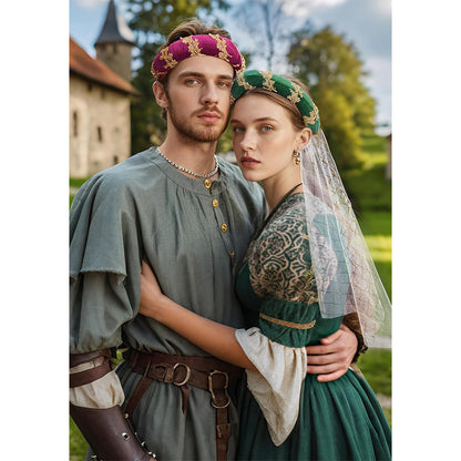 Medieval Headwear Headpiece Bourrelet With Gold Trim Renaissance Padded Roll Chaplets Coif Cap Velvet Costume Accessories