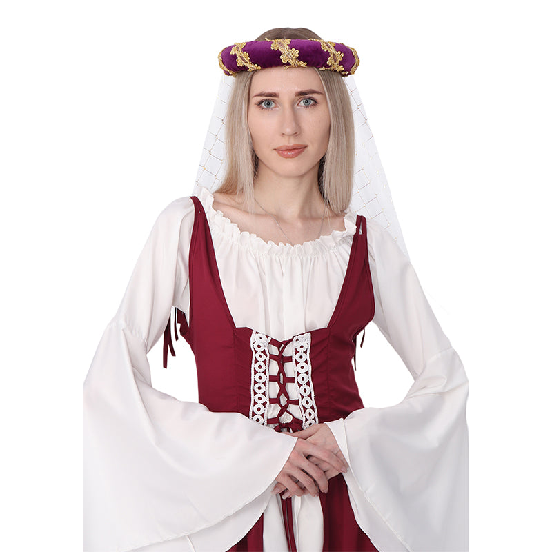Medieval Headwear Headpiece Bourrelet With Gold Trim Renaissance Padded Roll Chaplets Coif Cap Velvet Costume Accessories