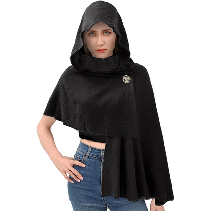 Medieval Hooded Shawl Scarf Renaissance Post Apocalyptic Cowl Hood Cloak With Face Cover Brooch Costume Accessories