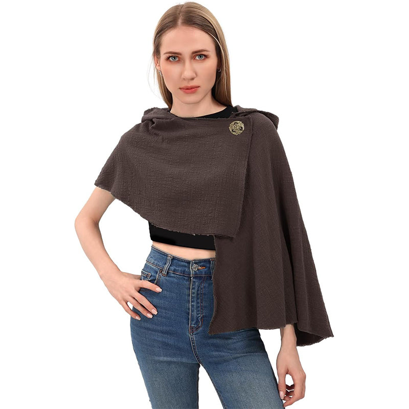 Medieval Hooded Shawl Scarf Renaissance Post Apocalyptic Cowl Hood Cloak With Face Cover Brooch Costume Accessories