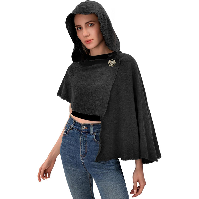 Medieval Hooded Shawl Scarf Renaissance Post Apocalyptic Cowl Hood Cloak With Face Cover Brooch Costume Accessories