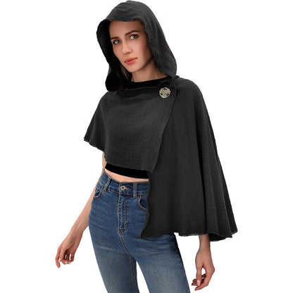 Medieval Hooded Shawl Scarf Renaissance Post Apocalyptic Cowl Hood Cloak With Face Cover Brooch Costume Accessories