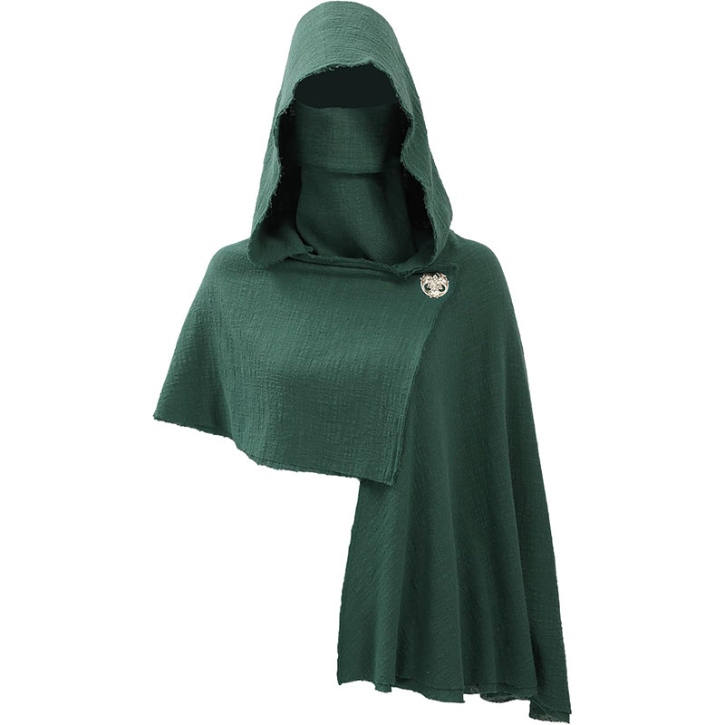 Medieval Hooded Shawl Scarf Renaissance Post Apocalyptic Cowl Hood Cloak With Face Cover Brooch Costume Accessories