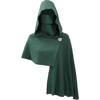 Medieval Hooded Shawl Scarf Renaissance Post Apocalyptic Cowl Hood Cloak With Face Cover Brooch Costume Accessories