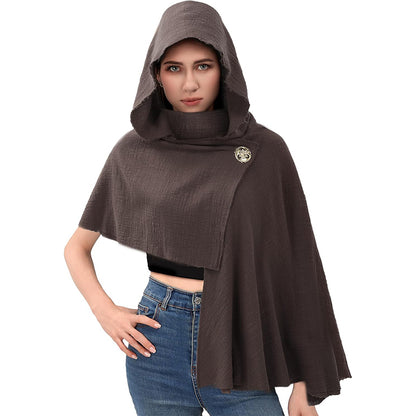 Medieval Hooded Shawl Scarf Renaissance Post Apocalyptic Cowl Hood Cloak With Face Cover Brooch Costume Accessories