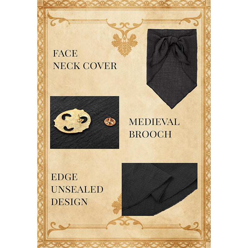 Medieval Hooded Shawl Scarf Renaissance Post Apocalyptic Cowl Hood Cloak With Face Cover Brooch Costume Accessories