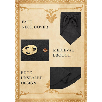 Medieval Hooded Shawl Scarf Renaissance Post Apocalyptic Cowl Hood Cloak With Face Cover Brooch Costume Accessories