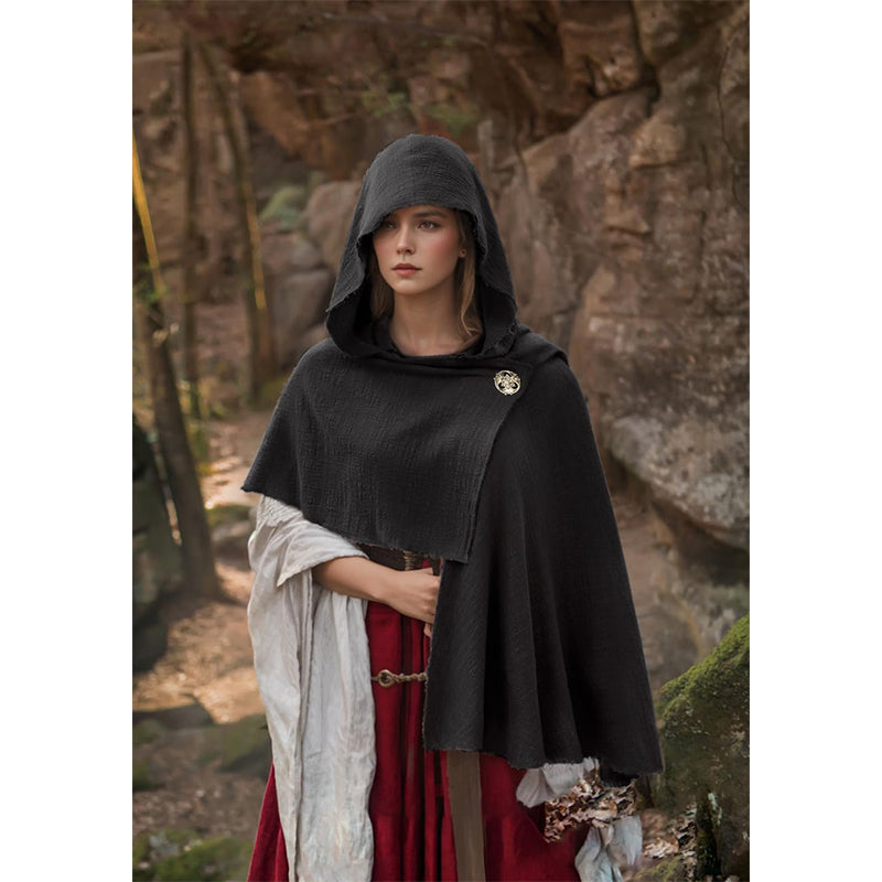 Medieval Hooded Shawl Scarf Renaissance Post Apocalyptic Cowl Hood Cloak With Face Cover Brooch Costume Accessories