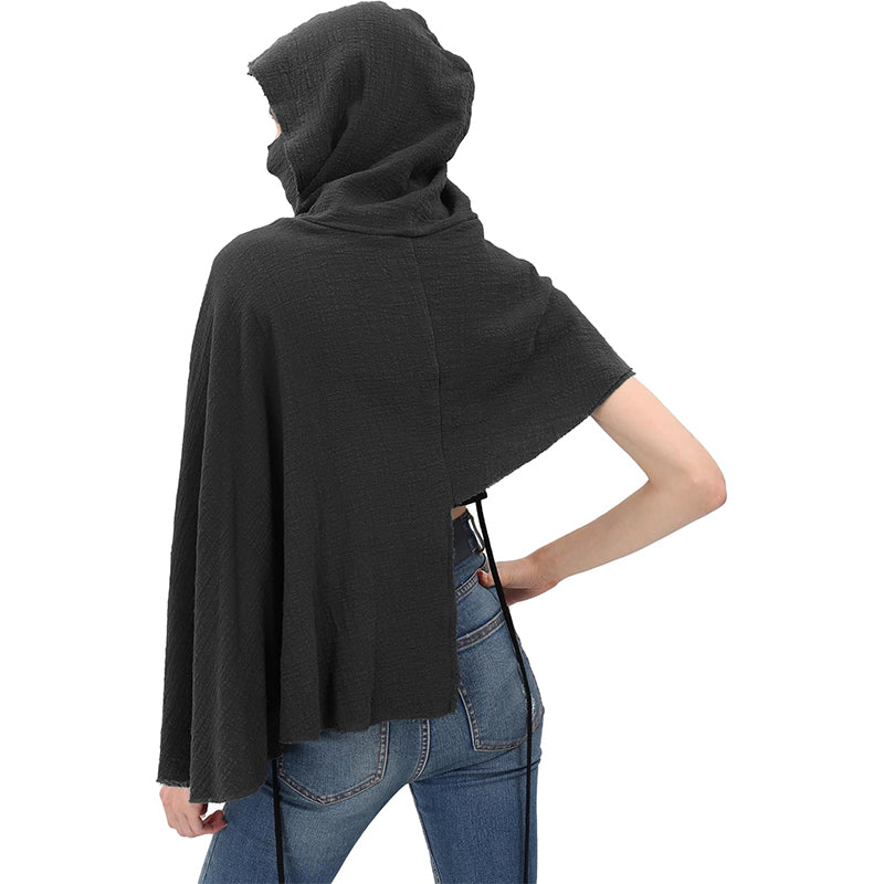 Medieval Hooded Shawl Scarf Renaissance Post Apocalyptic Cowl Hood Cloak With Face Cover Brooch Costume Accessories