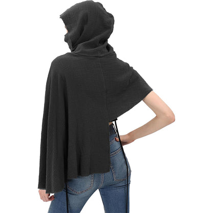 Medieval Hooded Shawl Scarf Renaissance Post Apocalyptic Cowl Hood Cloak With Face Cover Brooch Costume Accessories