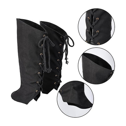 Medieval Linen Boot Covers Lacing Up Pirate Renaissance Leg Gaiters Costume Accessories