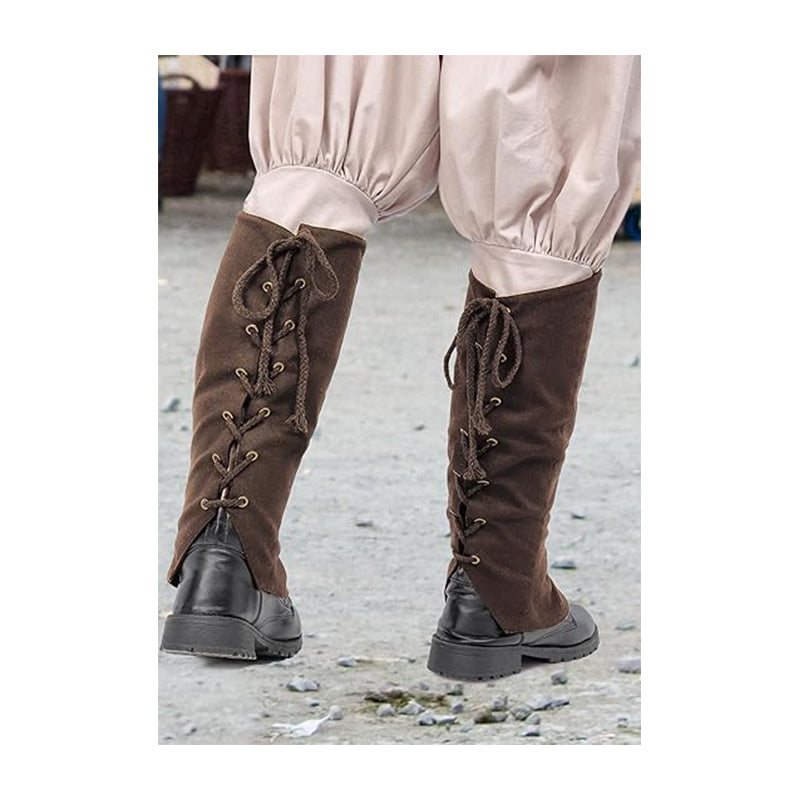 Medieval Linen Boot Covers Lacing Up Pirate Renaissance Leg Gaiters Costume Accessories