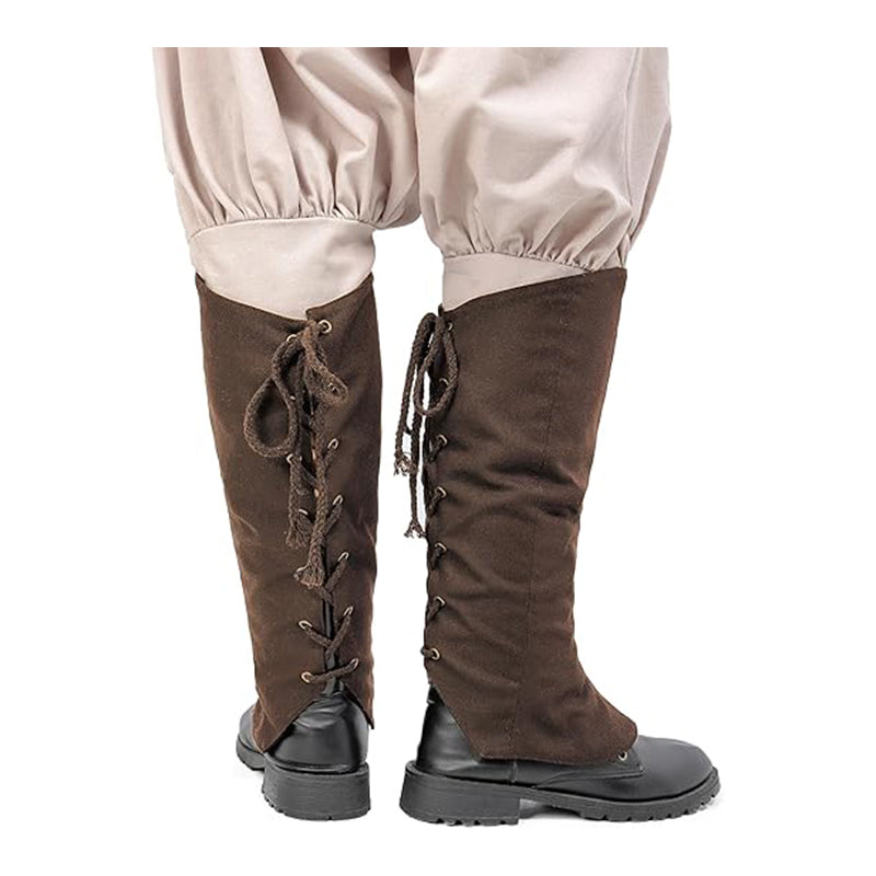 Medieval Linen Boot Covers Lacing Up Pirate Renaissance Leg Gaiters Costume Accessories