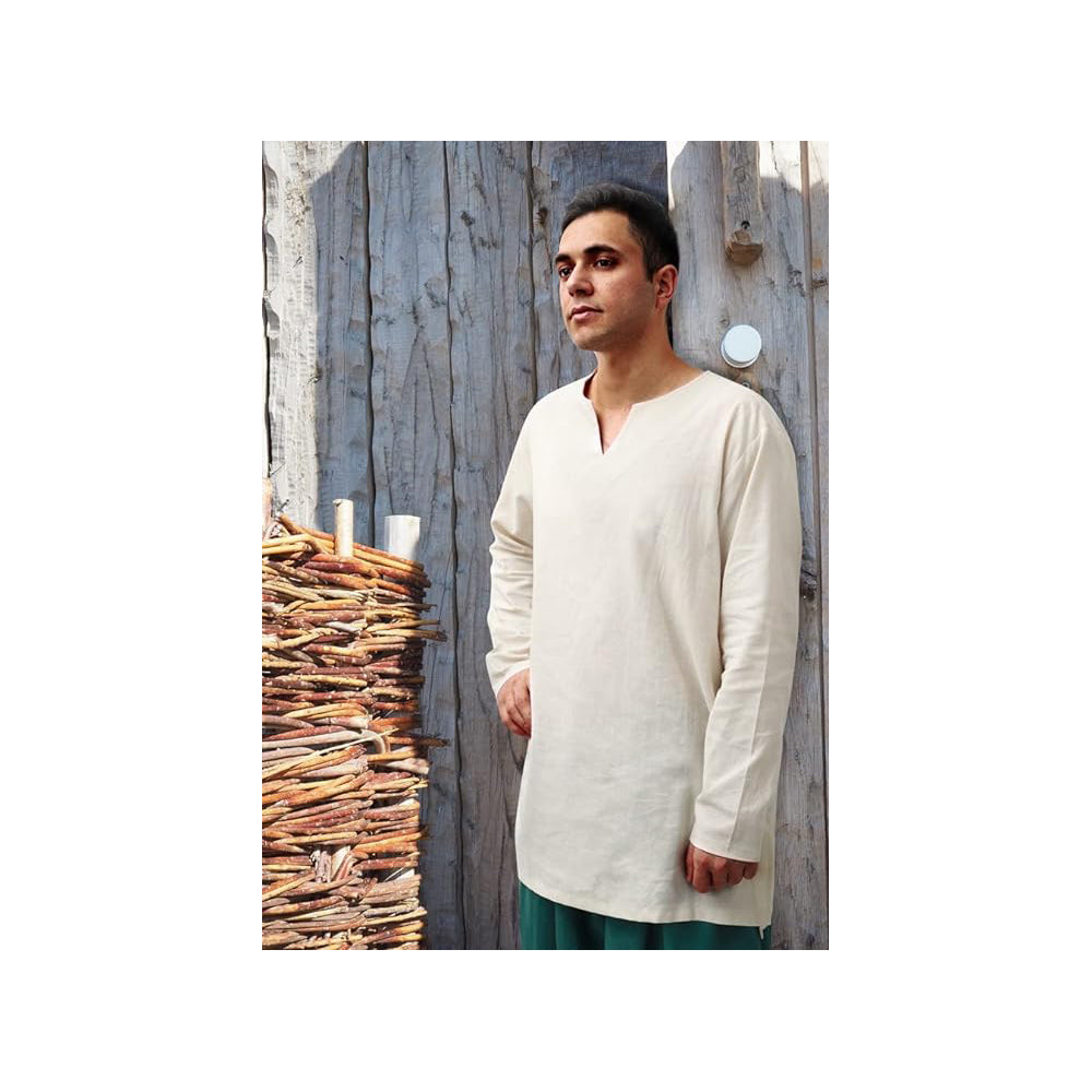 Medieval Men Undershirts Retro Linen Tunic Long Sleeve Shirts Pirate Reenactment
