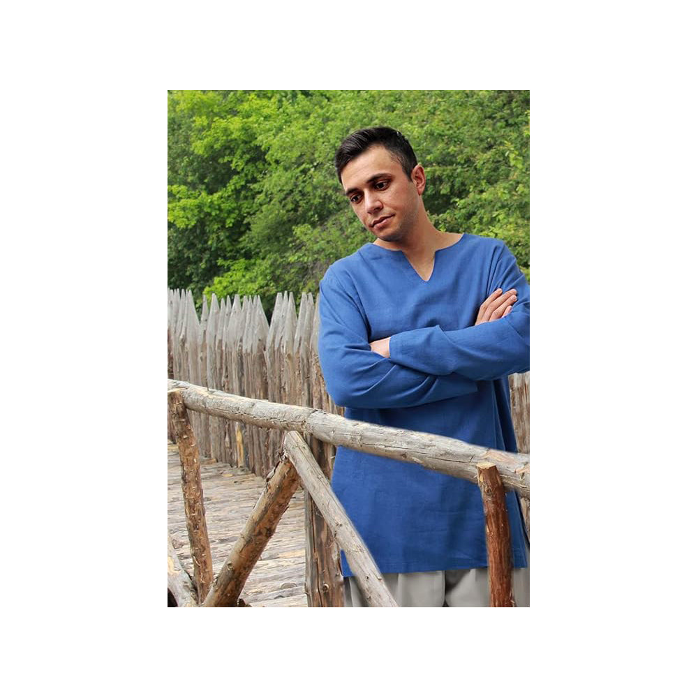 Medieval Men Undershirts Retro Linen Tunic Long Sleeve Shirts Pirate Reenactment