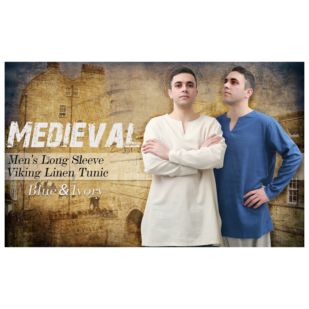 Medieval Men Undershirts Retro Linen Tunic Long Sleeve Shirts Pirate Reenactment