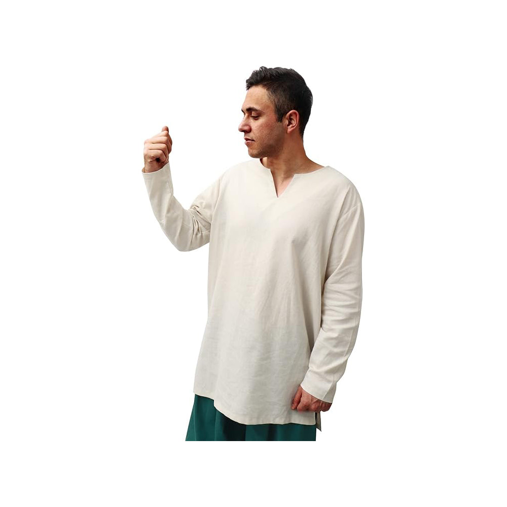 Medieval Men Undershirts Retro Linen Tunic Long Sleeve Shirts Pirate Reenactment