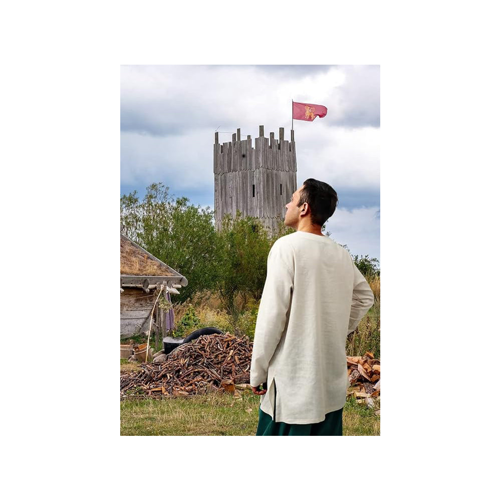 Medieval Men Undershirts Retro Linen Tunic Long Sleeve Shirts Pirate Reenactment