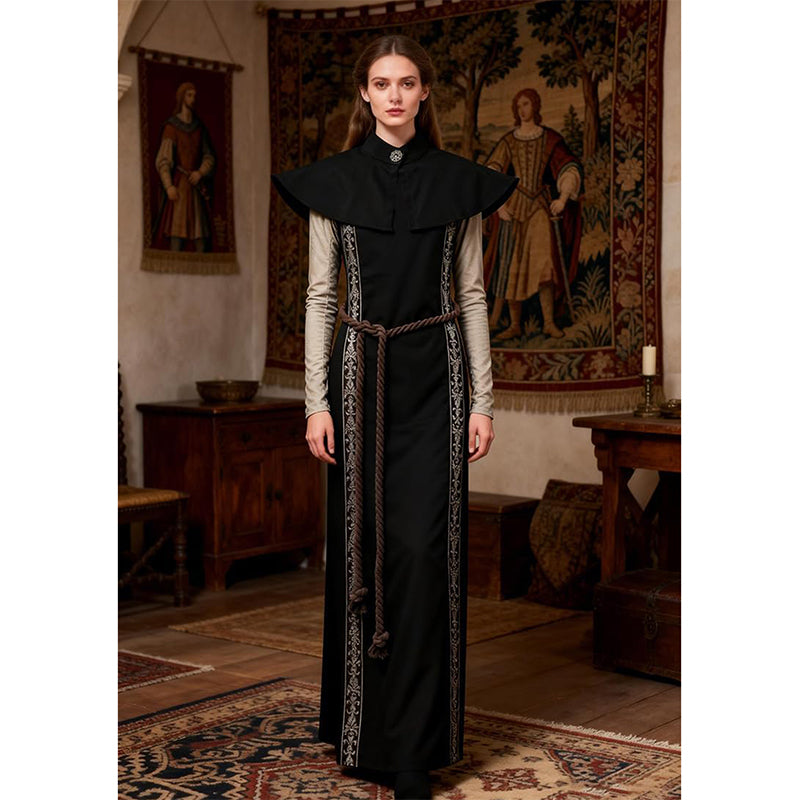 Medieval Open Side Tunic Cowl Renaissance LARP Ren Faire Short Cape Nun Robe With Shawl Cape And Rope Belt Cosplay Costume Outfit
