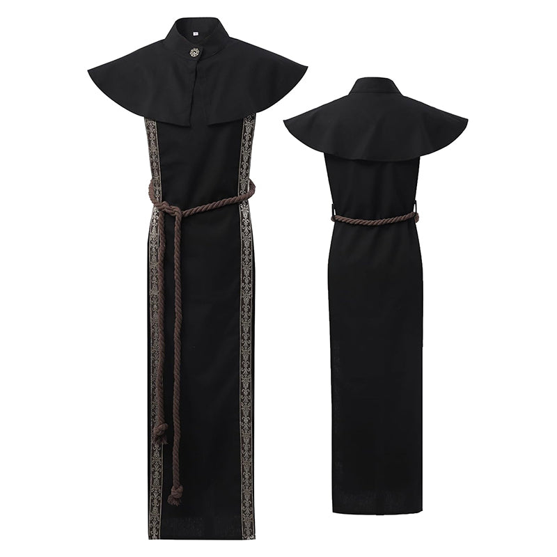 Medieval Open Side Tunic Cowl Renaissance LARP Ren Faire Short Cape Nun Robe With Shawl Cape And Rope Belt Cosplay Costume Outfit